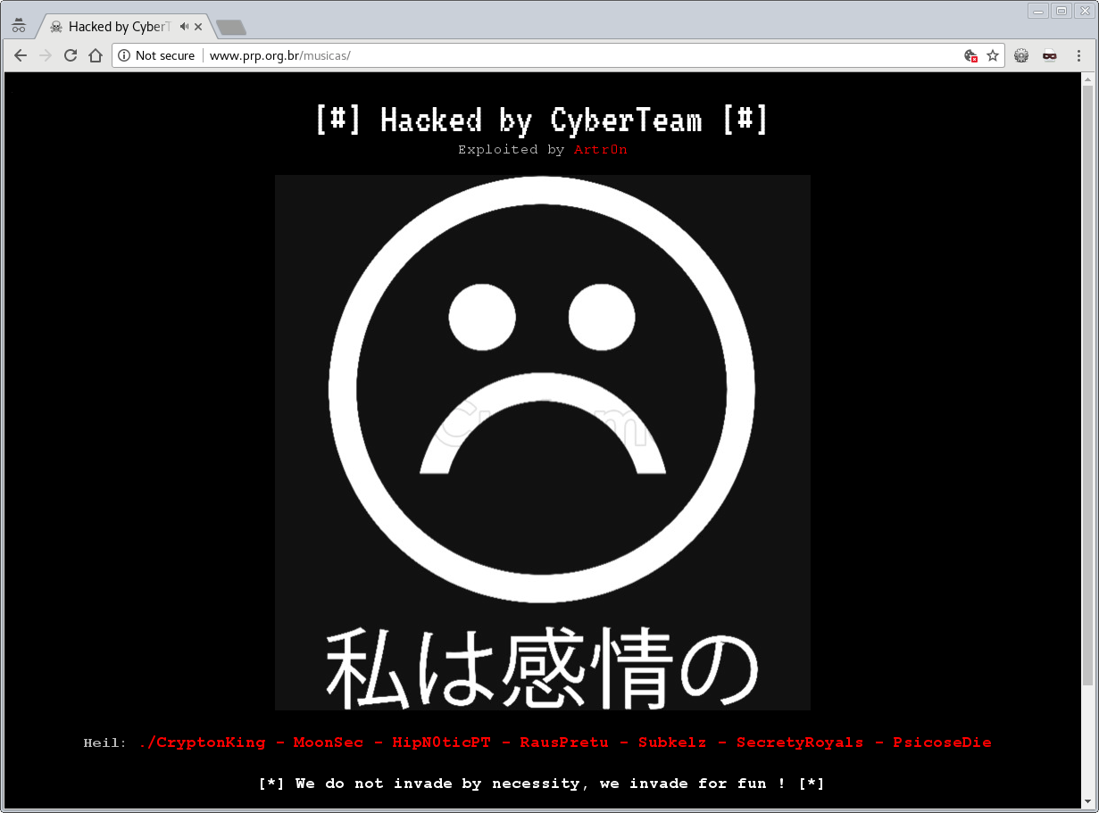 Site do PRP é desfigurado pelo grupo CyberTeam –
