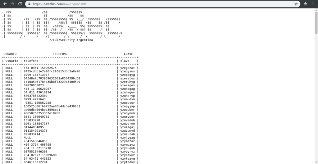 TC2000 DB leak por LulzSec Arg