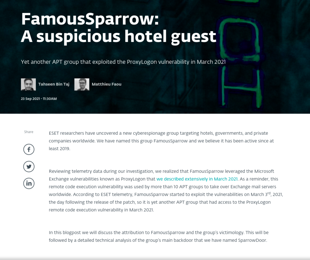 FamousSparrow - ESET